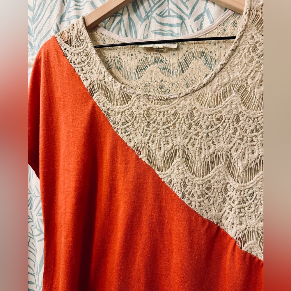 Anthropologie Asymmetrical Lace Tee